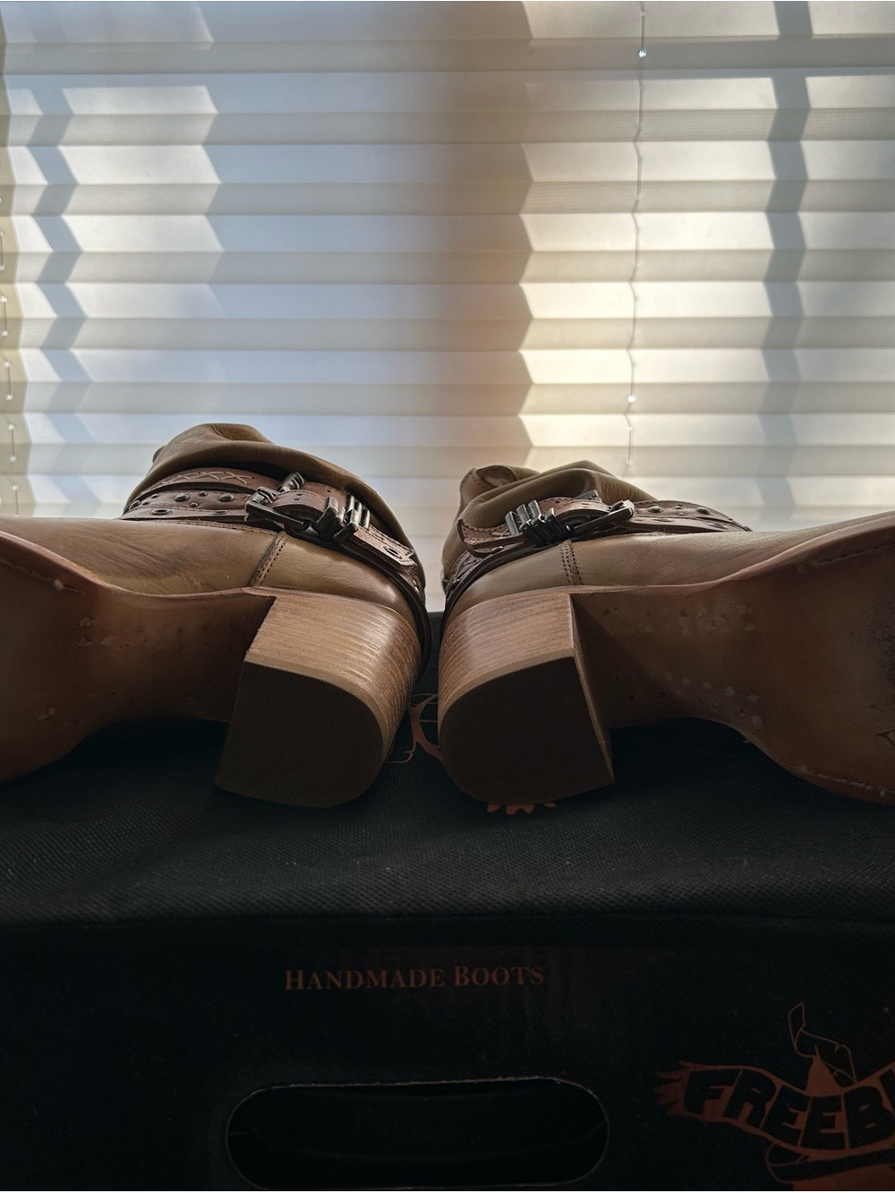 freebird Brown Leather Ankle Booties with Buckle Strap